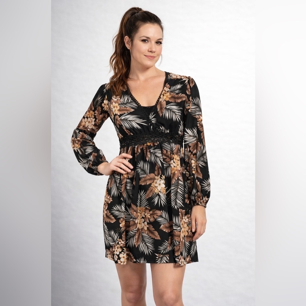 SHEIN Black and Brown Floral Dress small